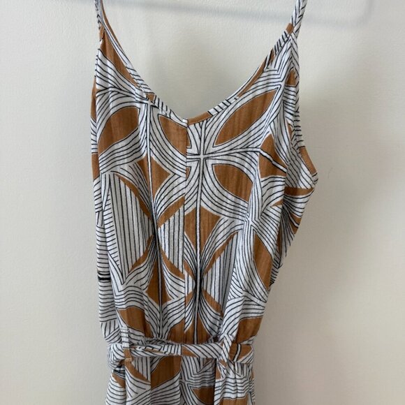 Tribal Tan & White Aspen Button-Front Tie-Waist Wide-Leg Jumpsuit - Picture 4 of 9